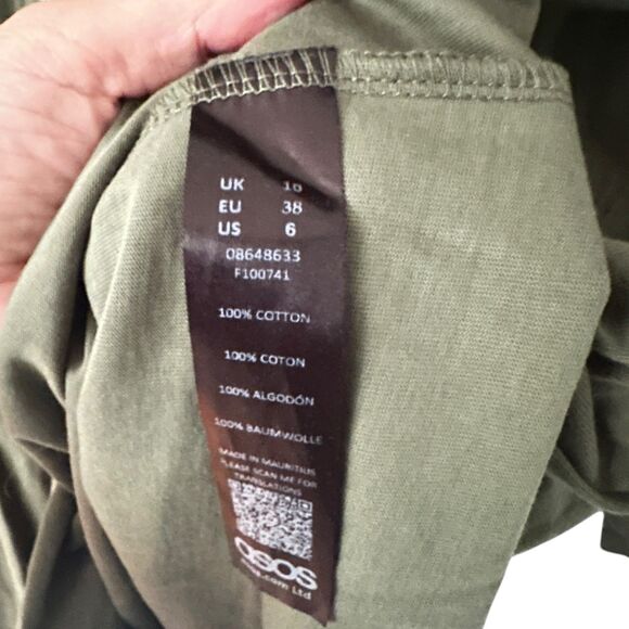 ASOS Army Green Mock Neck Baby Doll Style Cotton Oversize Tunic Top Size 6 - Picture 6 of 7